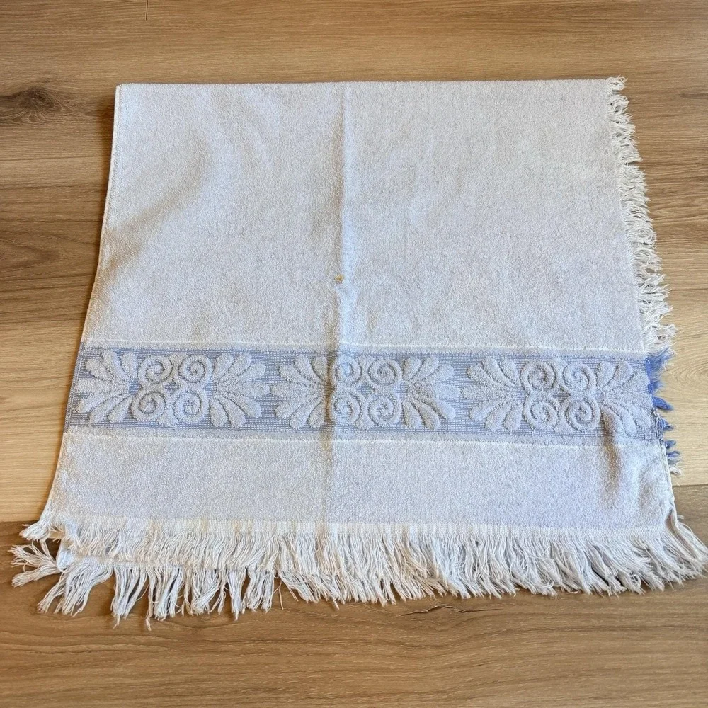 Vintage 70's Light Blue Bath Towel Cannon Fringe MCM